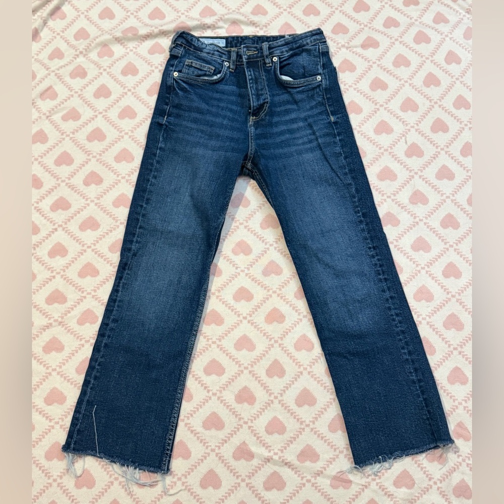Zara Women's Dark Blue Denim Straight-Leg Flare Jeans